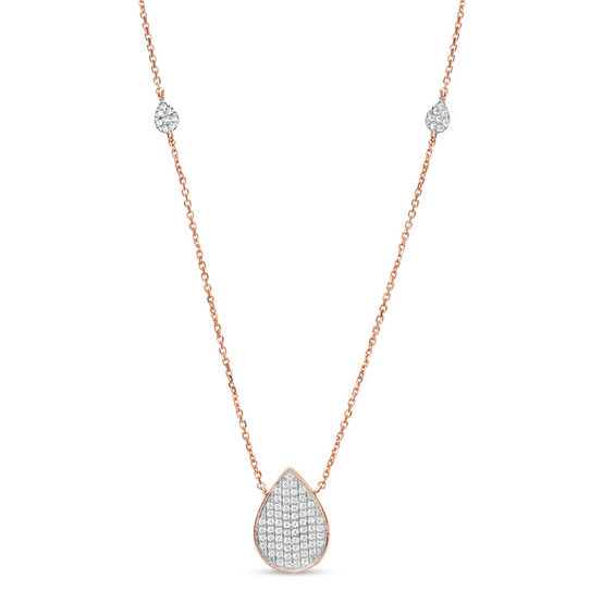 0.25 CT. T.W. Composite Diamond Teardrop Station Necklace in 10K Rose Gold