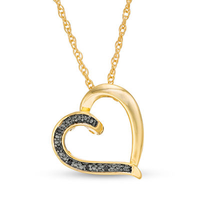 Black Diamond Accent Tilted Loop Heart Outline Pendant in 10K Gold
