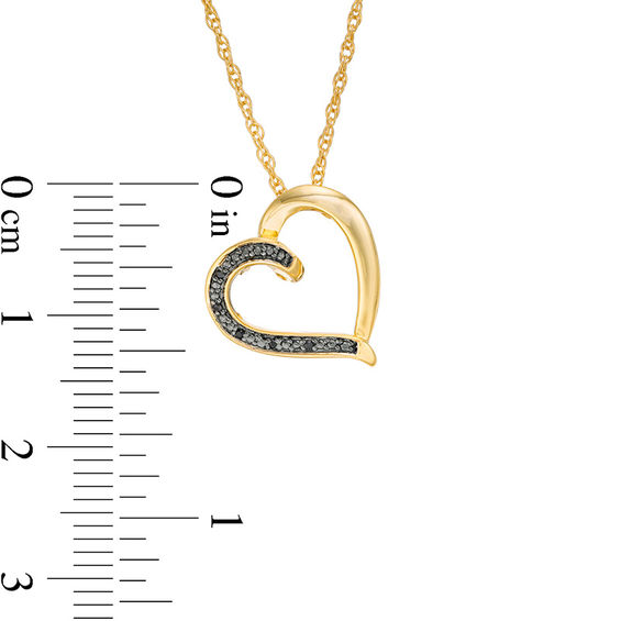 Black Diamond Accent Tilted Loop Heart Outline Pendant in 10K Gold