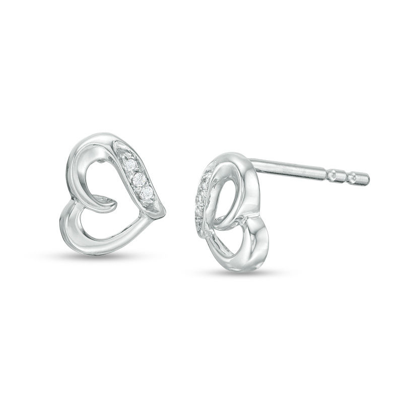 Diamond Accent Loop Heart Stud Earrings in 10K Gold|Peoples Jewellers