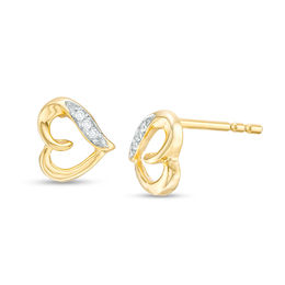 Diamond Accent Loop Heart Stud Earrings in 10K Gold