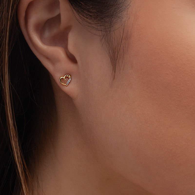 Main Image 2 of Diamond Accent Loop Heart Stud Earrings in 10K Gold