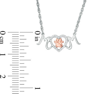 0.086 CT. T.W. Diamond Paw Print and Heart "MOM" Necklace in Sterling Silver and 10K Rose Gold