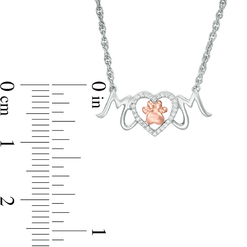 0.086 CT. T.W. Diamond Paw Print and Heart "MOM" Necklace in Sterling Silver and 10K Rose Gold|Peoples Jewellers