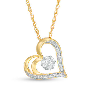 0.065 CT. T.W. Diamond Flower and Heart Outline Pendant in 10K Gold