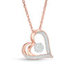 Thumbnail Image 1 of 0.065 CT. T.W. Diamond Flower and Heart Outline Pendant in 10K Rose Gold