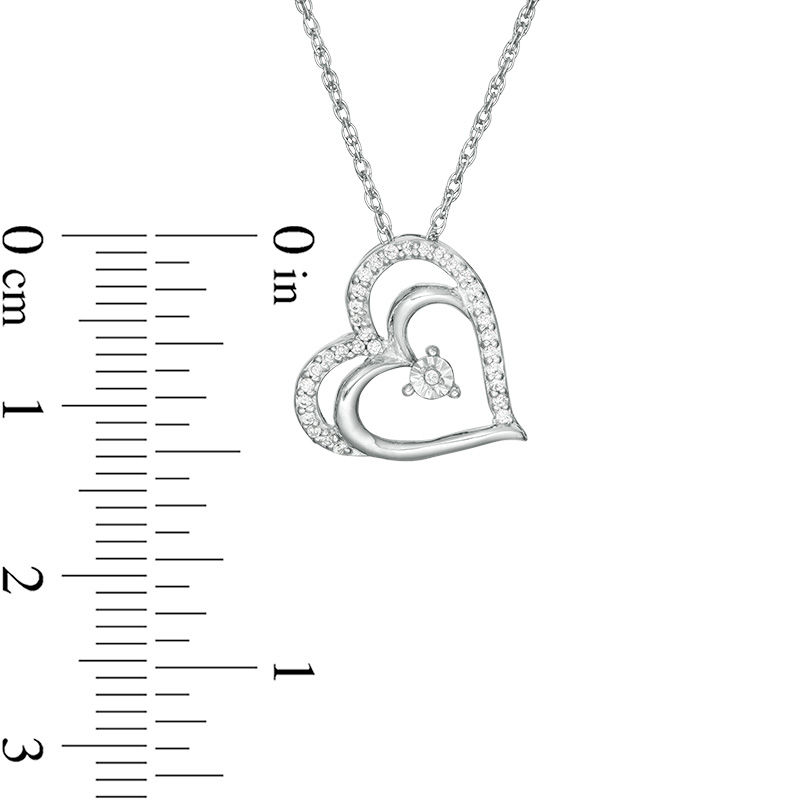 Peoples 0.085 CT. T.w. Diamond Tilted Double Heart Pendant in 10K White Gold