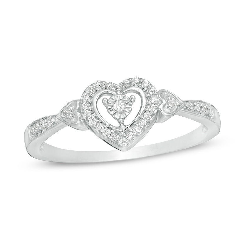 0.085 CT. T.W. Diamond Heart Frame Heart-Sides Promise Ring in Sterling Silver
