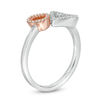Thumbnail Image 2 of 0.085 CT. T.W. Diamond Double Heart Outline Open Ring in Sterling Silver and 10K Rose Gold