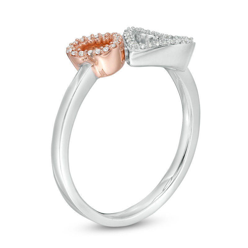 0.085 CT. T.W. Diamond Double Heart Outline Open Ring in Sterling Silver and 10K Rose Gold