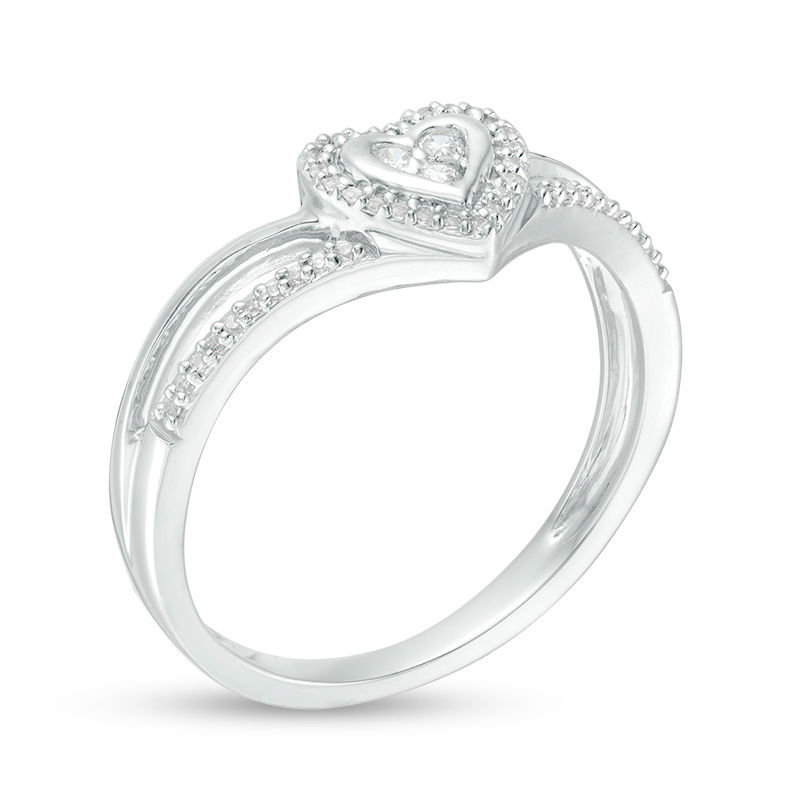 0.116 CT. T.W. Composite Diamond Heart Frame Split Shank Promise Ring in 10K White Gold