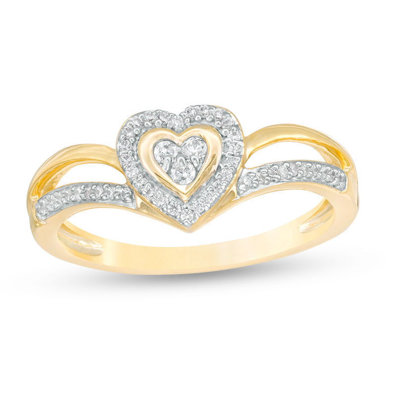 0.116 CT. T.W. Composite Diamond Heart Frame Split Shank Promise Ring in 10K Gold