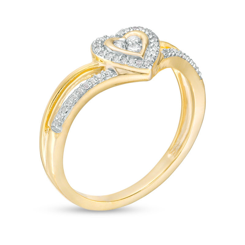 0.116 CT. T.W. Composite Diamond Heart Frame Split Shank Promise Ring in 10K Gold