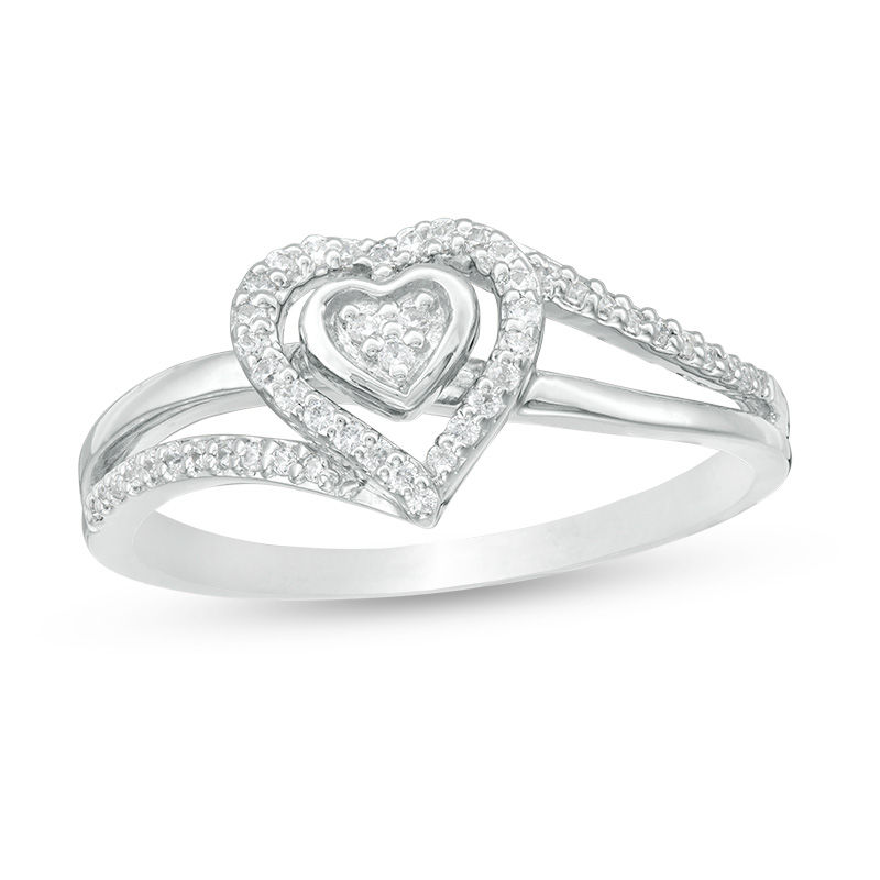 0.145 CT. T.W. Composite Diamond Heart Frame Bypass Promise Ring in Sterling Silver
