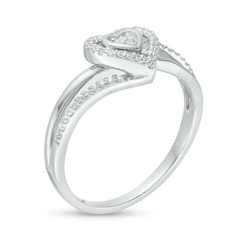 0.145 CT. T.W. Composite Diamond Heart Frame Bypass Promise Ring in Sterling Silver