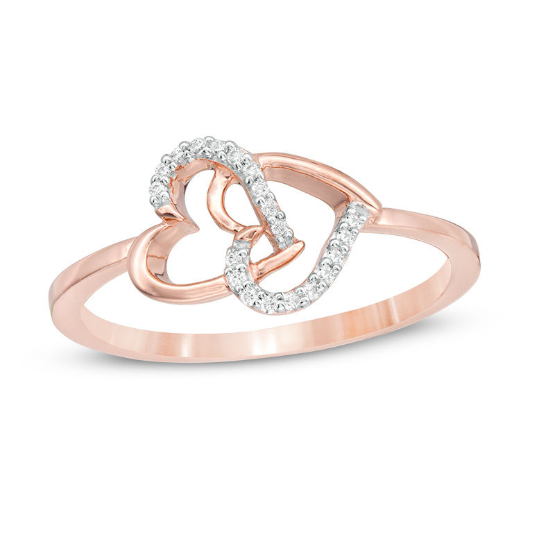 0.04 CT. T.W. Diamond Interlocking Hearts Ring in 10K Rose Gold