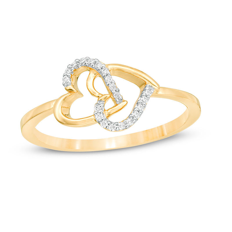 0.04 CT. T.W. Diamond Interlocking Hearts Ring in 10K Gold