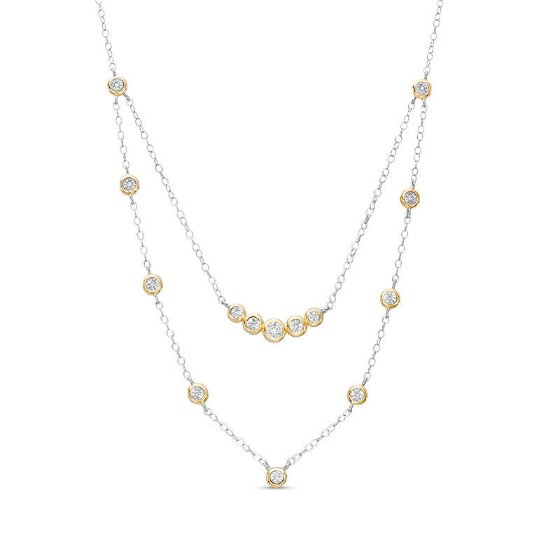 0.09 CT. T.W. Diamond Bezel-Set Layered Necklace in 10K Gold and Sterling Silver - 20"|Peoples Jewellers