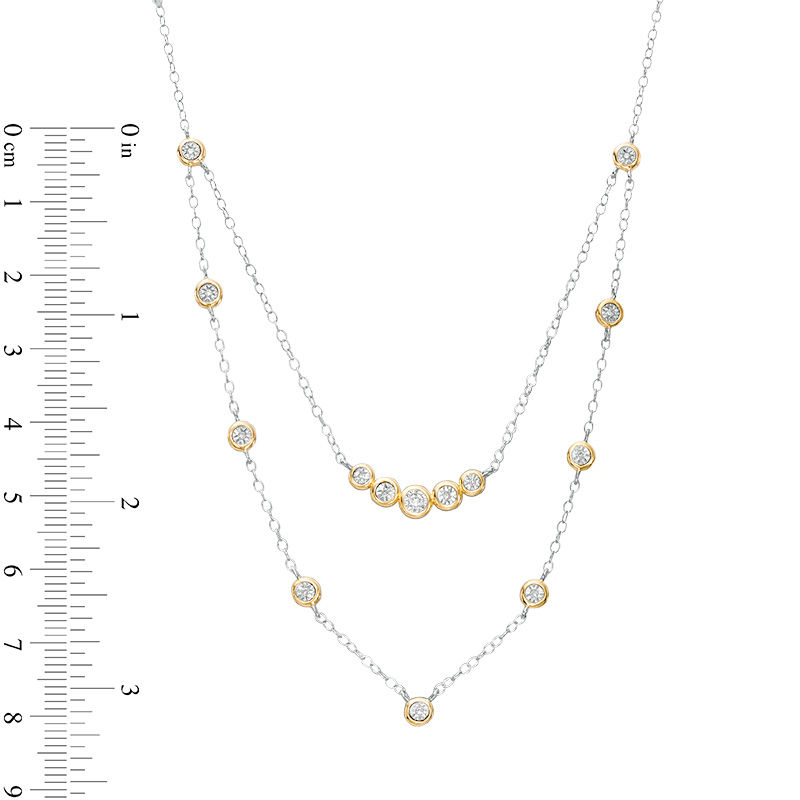0.09 CT. T.W. Diamond Bezel-Set Layered Necklace in 10K Gold and Sterling Silver - 20"