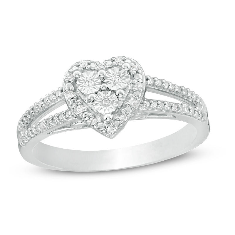 0.04 CT. T.W. Composite Diamond Heart Frame Split Shank Ring in Sterling Silver|Peoples Jewellers