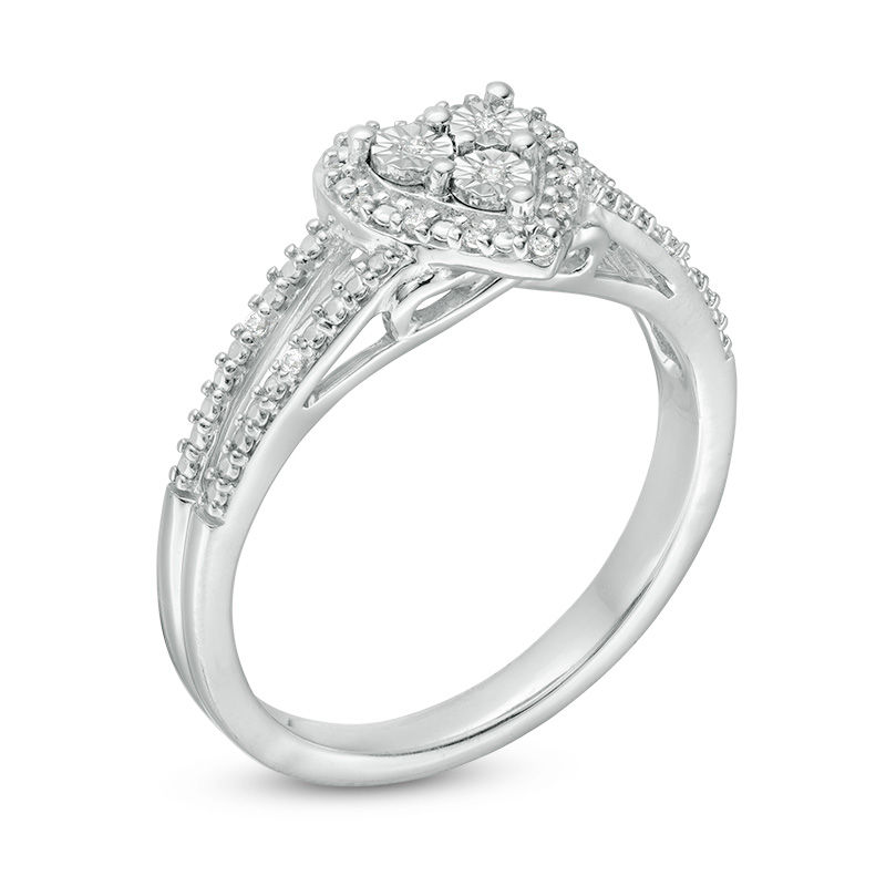 Main Image 3 of 0.04 CT. T.W. Composite Diamond Heart Frame Split Shank Ring in Sterling Silver