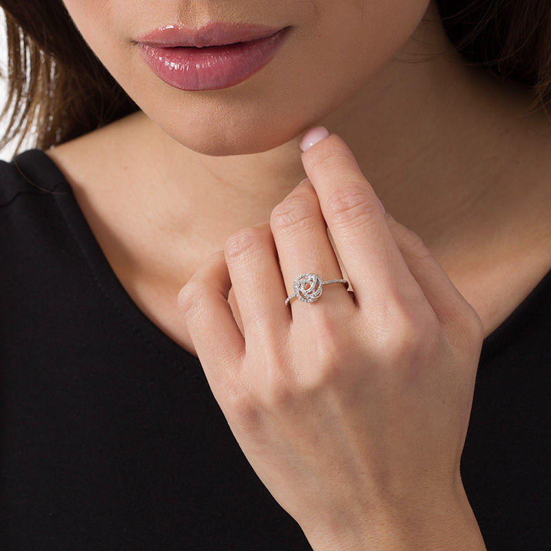 0.145 CT. T.W. Diamond Love Knot Ring in 10K White Gold Peoples Jewellers