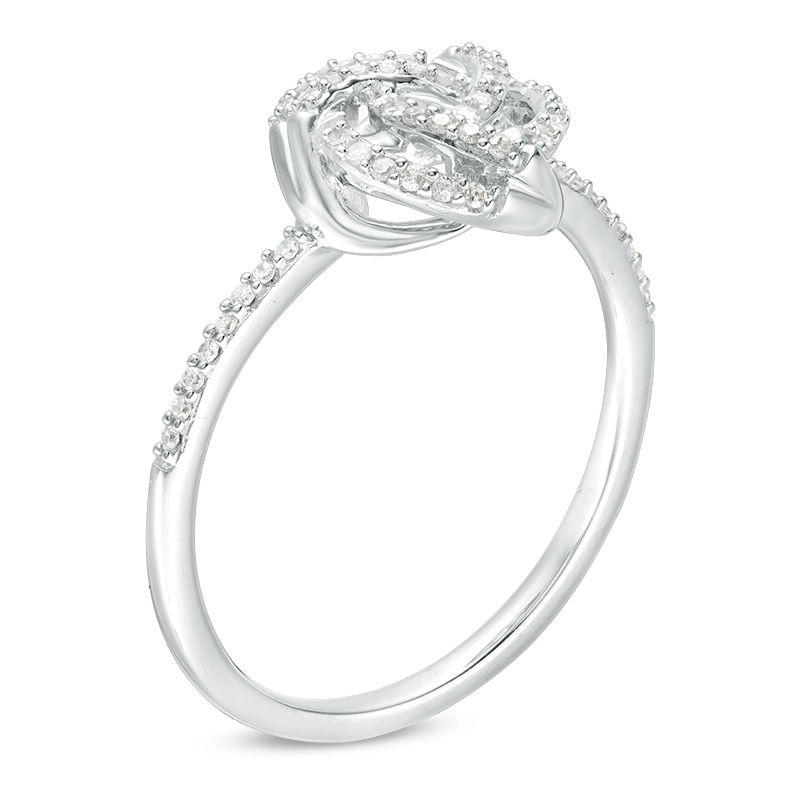 Main Image 3 of 0.145 CT. T.W. Diamond Love Knot Ring in 10K White Gold