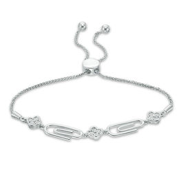 Diamond Accent Paper Clip and Clover Bolo Bracelet in Sterling Silver - 9.5"