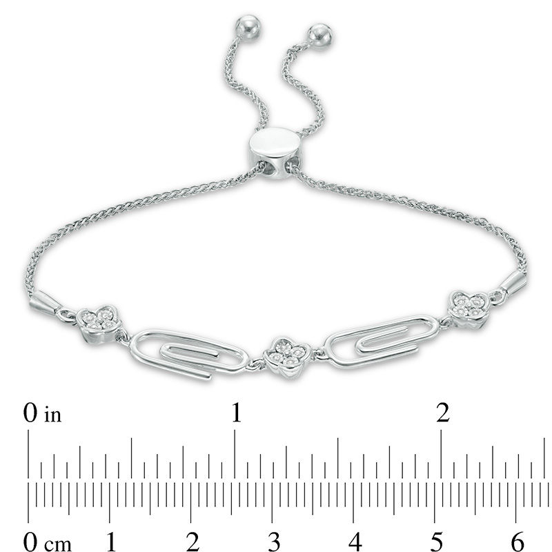 Diamond Accent Paper Clip and Clover Bolo Bracelet in Sterling Silver - 9.5"