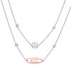 Thumbnail Image 0 of Diamond Accent Peace Sign and Paper Clip Double Strand Necklace in Sterling Silver with 10K Rose Gold - 30"