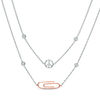 Thumbnail Image 1 of Diamond Accent Peace Sign and Paper Clip Double Strand Necklace in Sterling Silver with 10K Rose Gold - 30&quot;