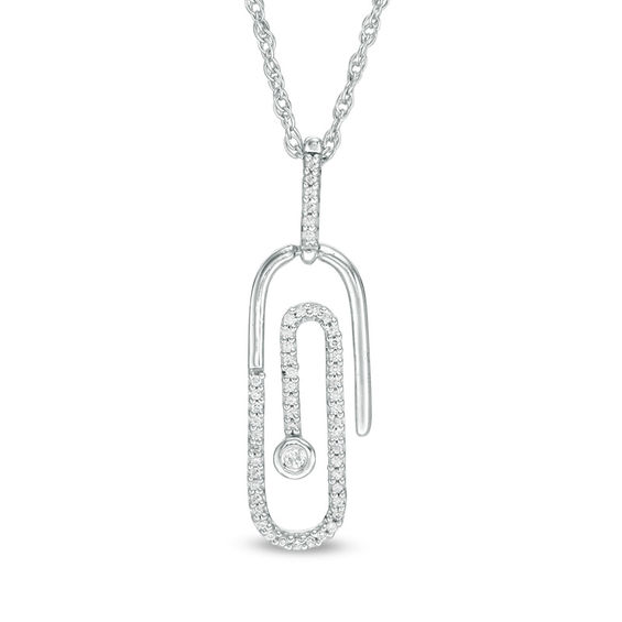 0.085 CT. T.W. Diamond Paper Clip Pendant in Sterling Silver