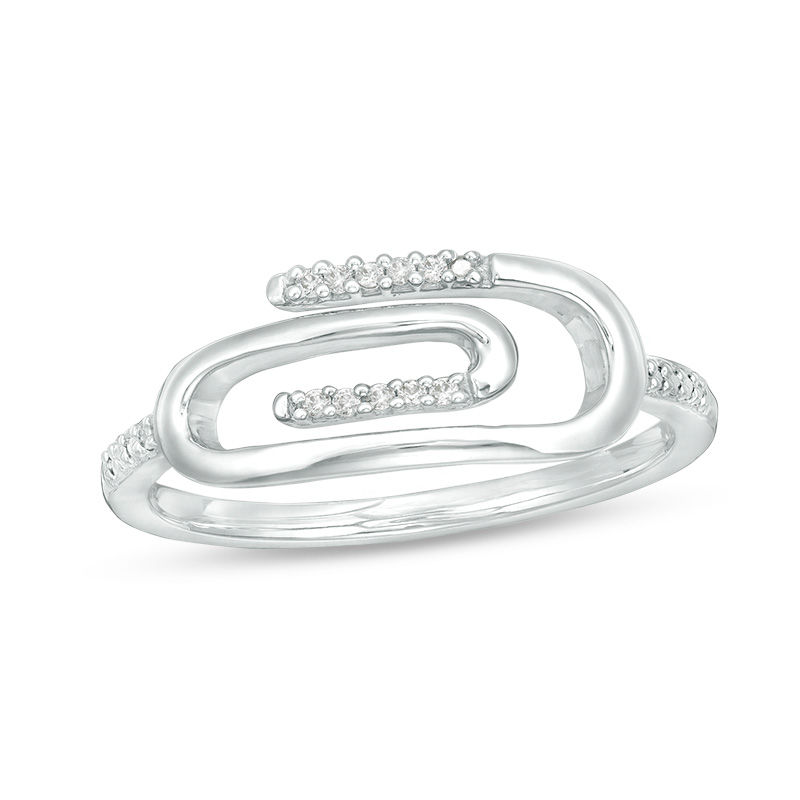 Diamond Accent Sideways Paper Clip Ring in Sterling Silver