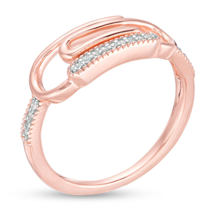 0.04 CT. T.W Diamond Sideways Paper Clip Vintage-Style Ring in Sterling Silver with 14K Rose Gold Plate