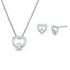 Diamond Accent Solitaire Heart Pendant and Stud Earrings Set in Sterling Silver