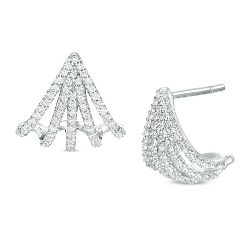 0.25 CT. T.W. Diamond Fan J-Hoop Earrings in 10K White Gold