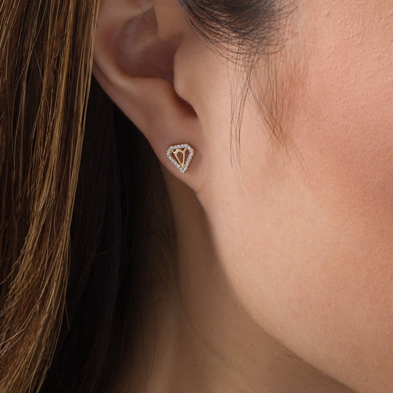 Main Image 2 of 0.07 CT. T.W. Diamond Geometric Diamond-Shaped Stud Earrings in 10K Gold