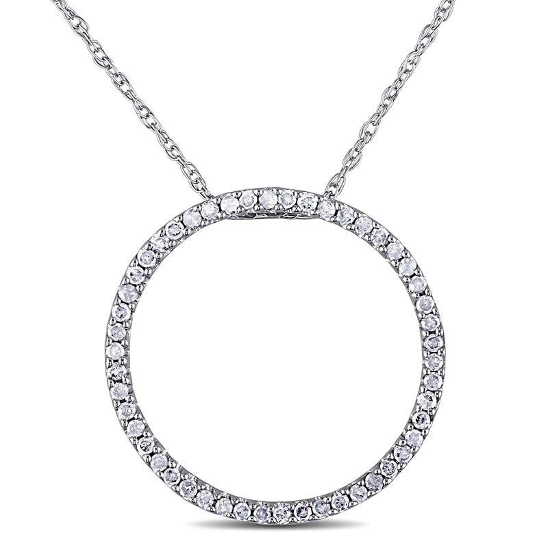 0.24 CT. T.W. Diamond Open Circle Pendant in 10K White Gold - 17"