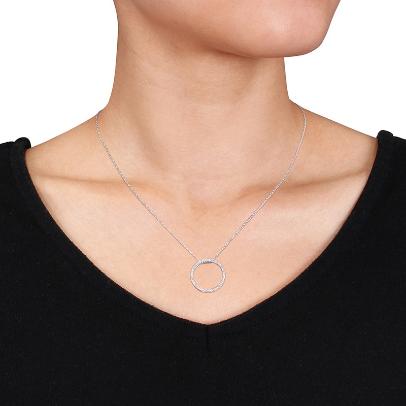 Main Image 2 of 0.24 CT. T.W. Diamond Open Circle Pendant in 10K White Gold - 17"