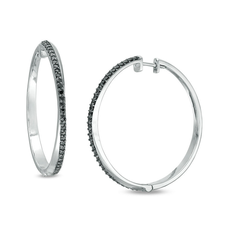 0.45 CT. T.W. Black Diamond Crossover Hoop Earrings in Sterling Silver|Peoples Jewellers