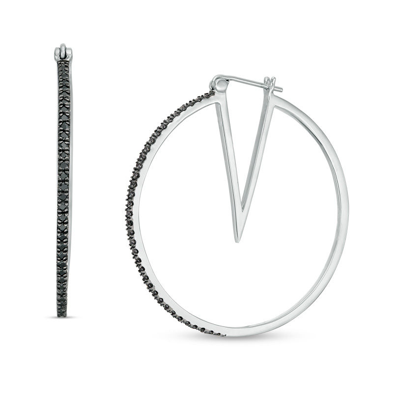 0.58 CT. T.W. Black Diamond Hoop Earrings in Sterling Silver|Peoples Jewellers