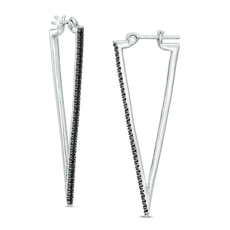 0.29 CT. T.W. Black Diamond Triangle Hoop Earrings in Sterling Silver|Peoples Jewellers