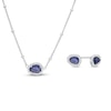 Thumbnail Image 0 of Sideways Pear-Shaped Blue and White Lab-Created Sapphire Frame Bead Station Necklace and Earrings Set in Sterling Silver