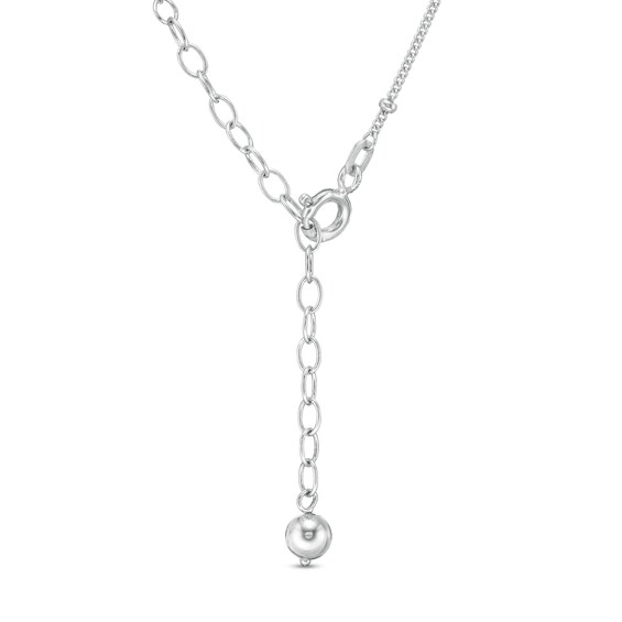 Sideways Pear-Shaped Blue and White Lab-Created Sapphire Frame Bead Station Necklace and Earrings Set in Sterling Silver