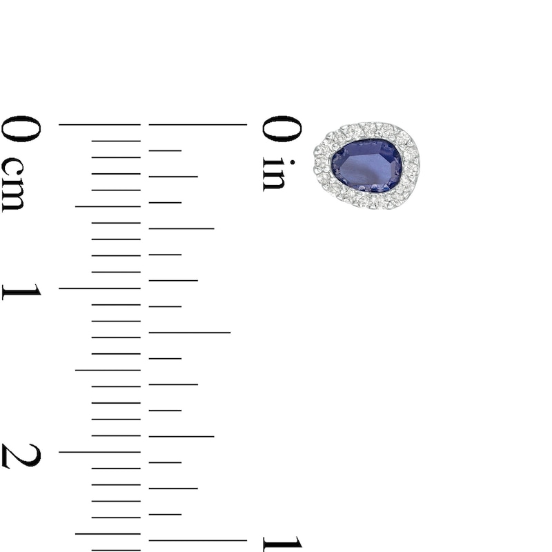 Main Image 4 of Sideways Pear-Shaped Blue and White Lab-Created Sapphire Frame Bead Station Necklace and Earrings Set in Sterling Silver