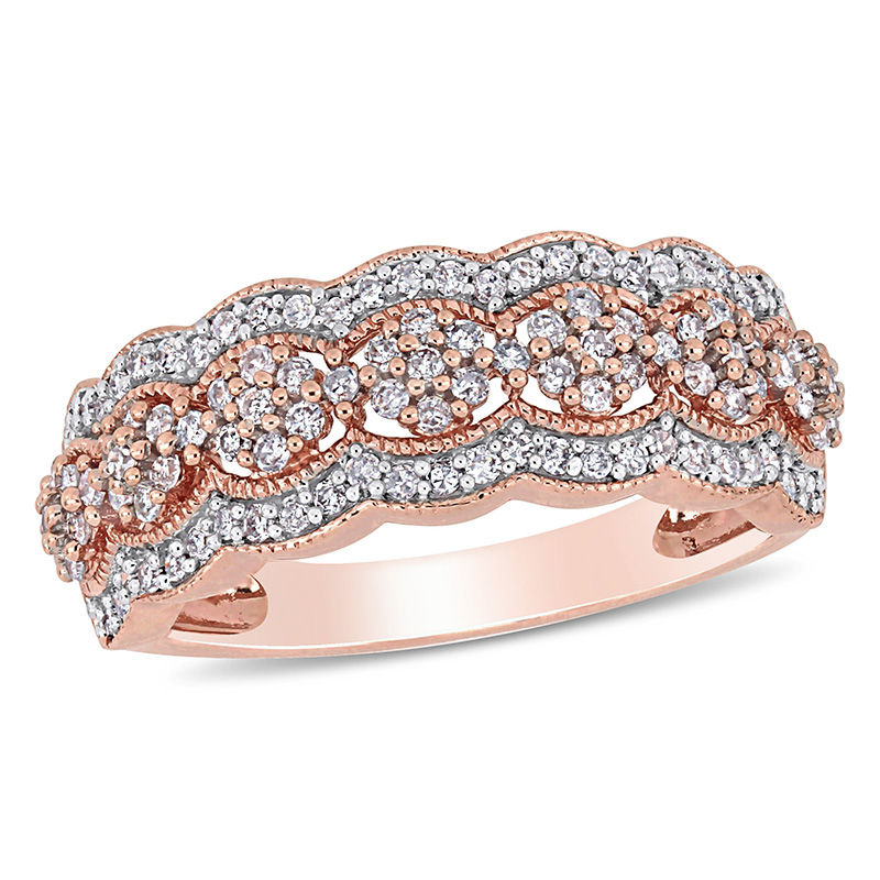 0.49 CT. T.W. Composite Diamond Scallop Vintage-Style Ring in 10K Rose Gold