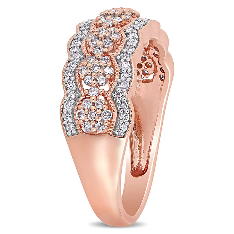 Main Image 3 of 0.49 CT. T.W. Composite Diamond Scallop Vintage-Style Ring in 10K Rose Gold