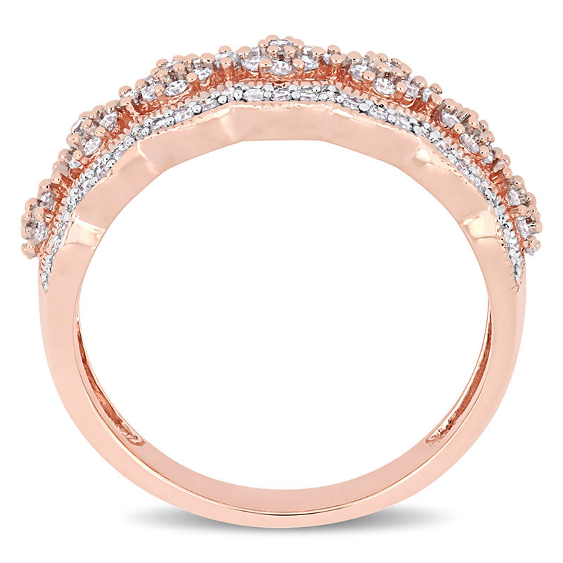 Main Image 4 of 0.49 CT. T.W. Composite Diamond Scallop Vintage-Style Ring in 10K Rose Gold