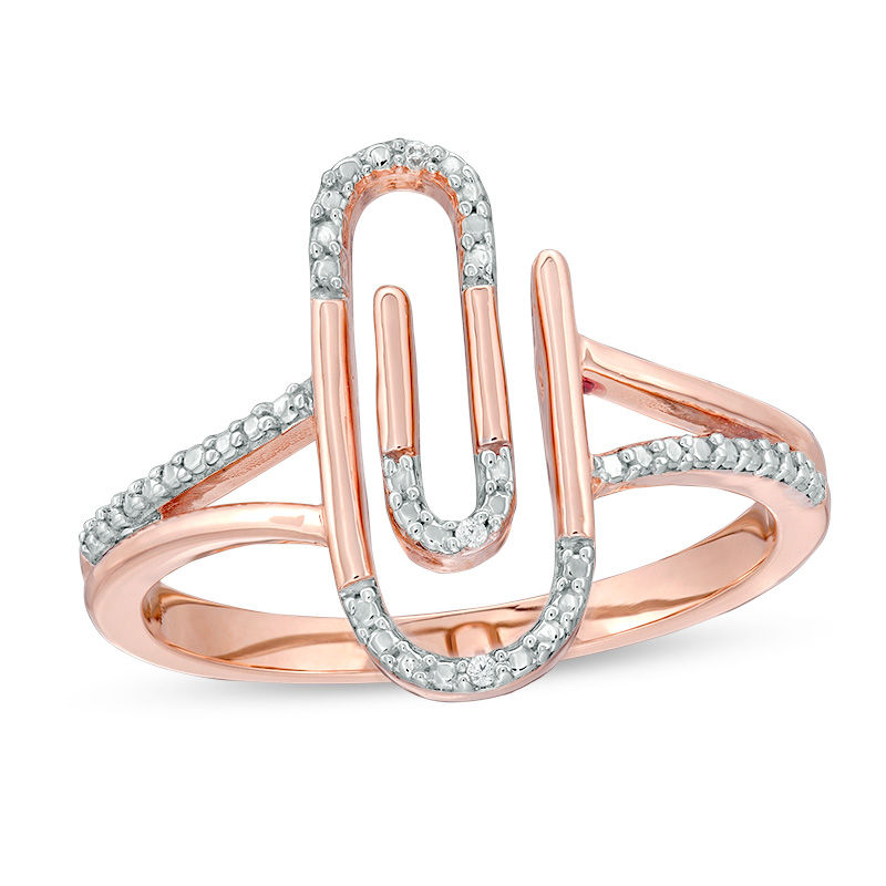 Diamond Accent Paper Clip Ring in Sterling Silver with 14K Rose Gold Plate