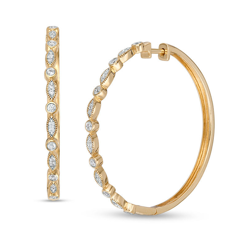 0.37 CT. T.W. Diamond Alternating Geometric Hoop Earrings in 10K Gold|Peoples Jewellers